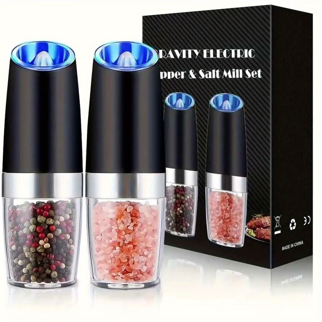 1pc Gravity Electric Pepper and Salt Grinder with Adjustable Coarseness Battery Operated LED Light (Battery Not Included) Each Grinder Requires 6 AAA Batteries You Need to Bring Your Own)