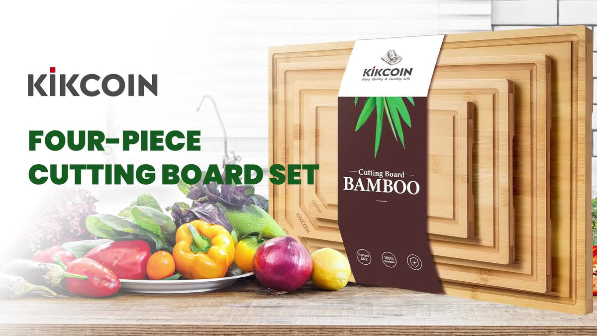 4pcs Extra Large Kitchen Bamboo Cutting Board Set, Heavy Duty with Juice Grooves, Chopping Board Set for Meat, Vegetables, Cheese.Essential Kitchen Tools.Family, Friends. Holiday Party.Memorial Day, Spring Essentials, Mother's Day Gift