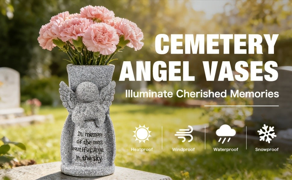 Solar Cemetery Grave Vase with LED for Fresh/Artificial Flowers Headstones Vases with Spikes Gravestone Decor Memorial Gifts for Loss of Loved One