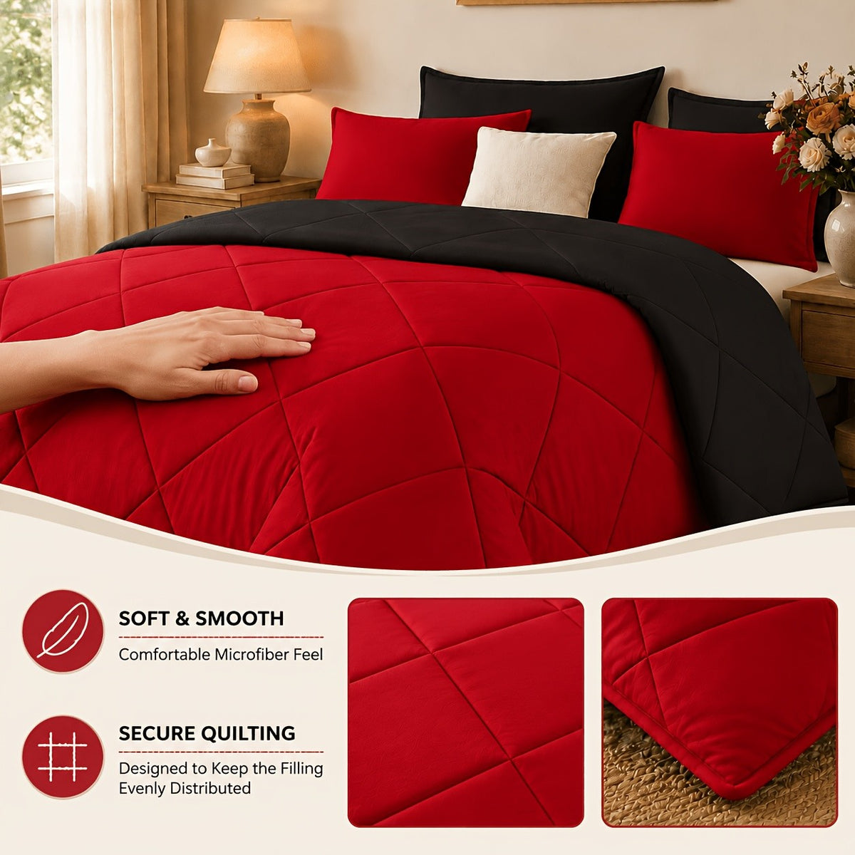Diamond Quilted Comforter Set with Pillowcases, 2 or 3-Piece Soft Microfiber-Filled Bedding in Twin Queen King with Pinch Pleat Style Options