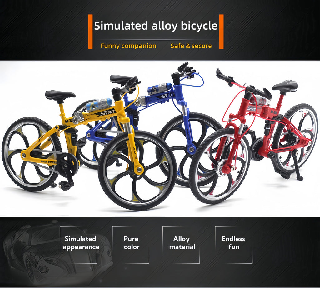 Miniature Mountain Bike Model, 1:8 Scale Foldable Alloy Bicycle in Red Yellow or Blue for Collector Displays, Office Desk Decor and Cycling Gifts