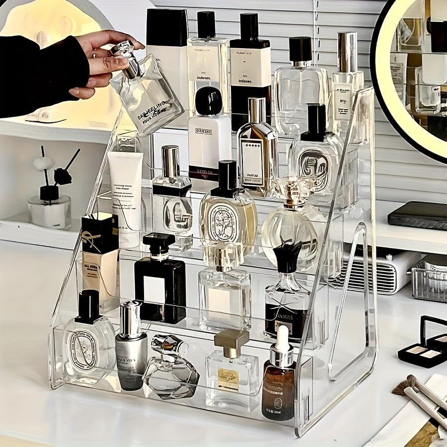 1 Set 5-Tier Clear Acrylic Perfume Storage Box, Multi-Tier Transparent Cosmetic & Skincare Organizer, Compact Countertop Display Shelf for Vanity, Stylish Lightweight Sturdy Perfume Cabinet, Vanity Tray, Home Storage for Beauty Enthusiasts