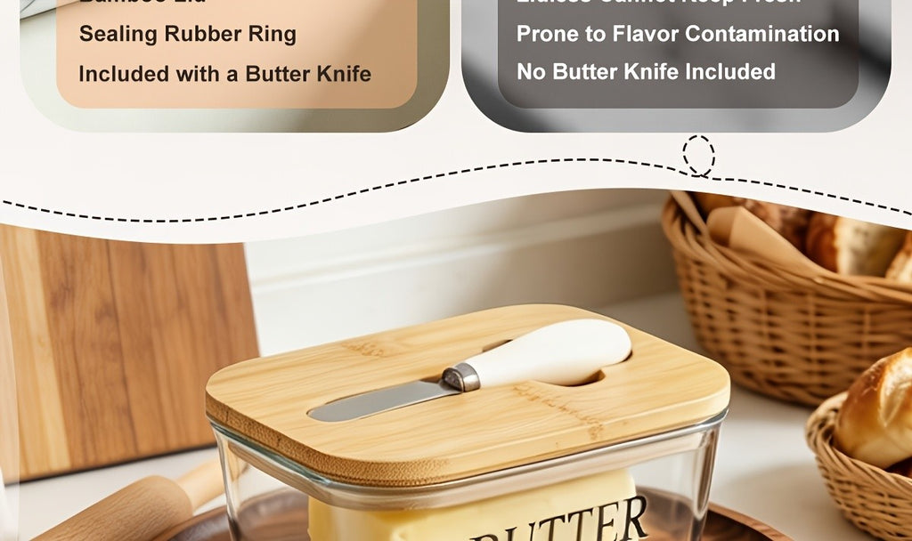 Large Glass Butter Dish with Lid Upgraded The Capacity to Holds 1lb of Butter Butter Keeper with Knife for Countertop and High-quality Seal Kitchen Decor and Gifts for Countertop and Refrigerator Door Shelf