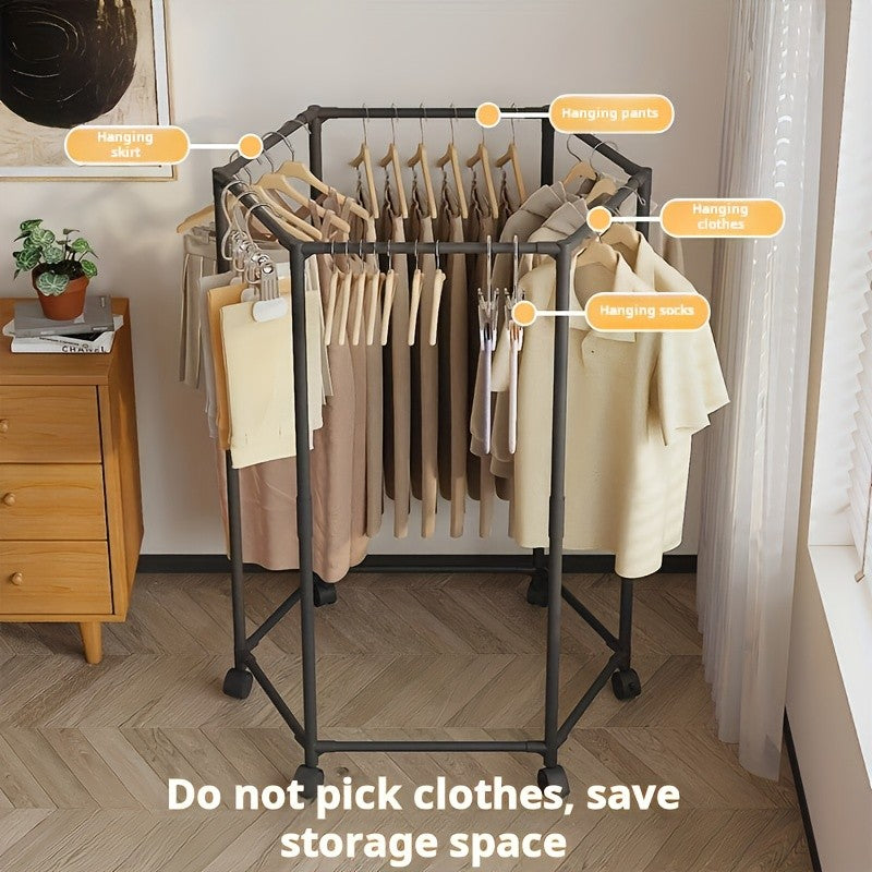 Hexagonal Rotary Clothes Rack, Self-Standing Vertical Clothing Hanging Rack, Suitable for Laundry And Household Storage Space Saving (Black/White), Easy Storage Device, Durable Structure, High-Quality Materials, Small Apartment Living, Convenient