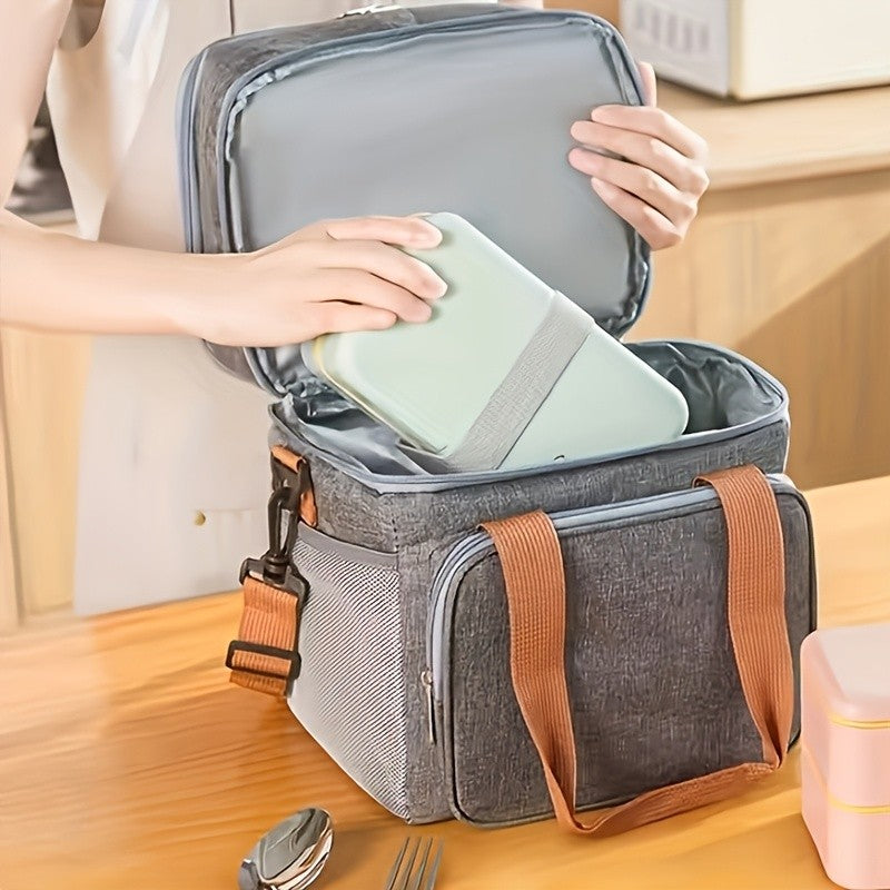 Expandable Double-Layer Insulated Lunch Bag - Leakproof, Durable Cooler Tote for Work, Office, Picnic & Beach - Lightweight with Adjustable Shoulder Strap