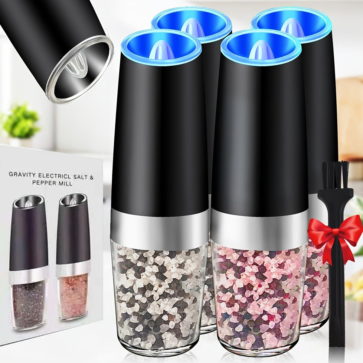 2pcs JIASLING Salt And Pepper Grinder Electric 2pcs Electric Battery Salt And Pepper Grinder Set Gravity Electric Salt And Pepper Grinder Set Salt And Pepper Shakers Set Large Capacity with LED Light Multiple Color Options Kitchen Gift