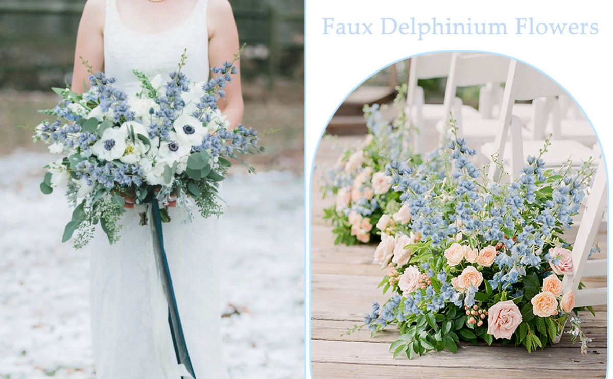 8pcs Dusty Blue Delphinium Artificial Flowers 33.5 Inch Faux Delphinium Stems Larkspur Flowers for Wedding Table Centerpieces Home Garden Decor