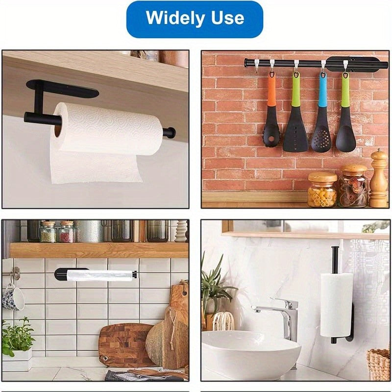 2-Pack Kitchen Paper Towel Holder, Creative Punch-Free Self-Adhesive Paper Towel Holder Under Cabinet, Wall-Mounted Towel Rack/ Towel Rack for Kitchen, Bathroom And RV - Adhesive for Kitchen And Bathroom, Can Hold Paper Rolls
