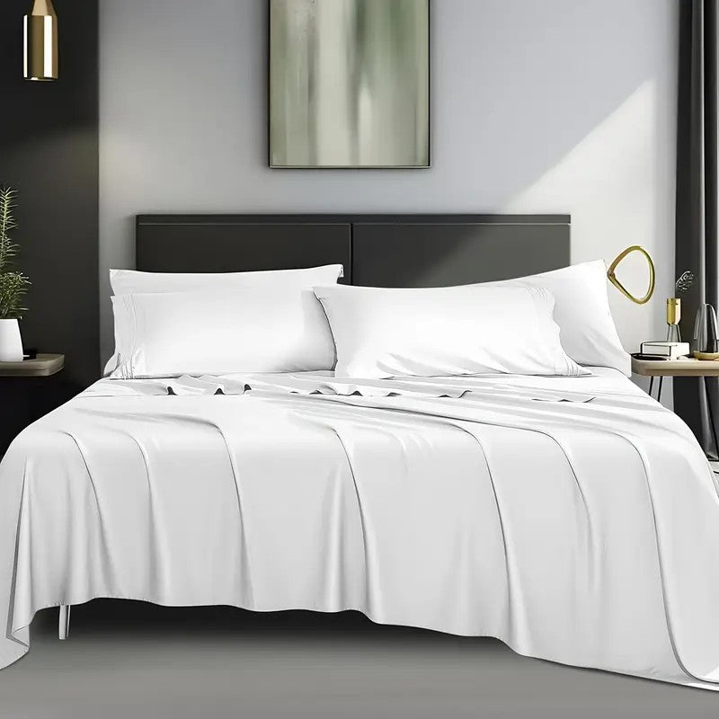 4pcs 2200TC Cooling Bamboo Bed Sheet Set Summer Chill Collection-16" Deep Pocket - Ultra Soft Luxury Bedding W/ Flat Sheet, Fitted Sheet & Pillowcases (Beat The Hea Stay Cool All Night) Queen Size Sheet Set Breathable Sheets Sets Queen Size Gifts