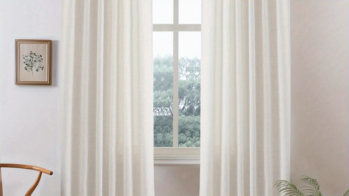 4 Panels Natural Linen Curtains for Living Room Semi Sheer Farmhouse Real Flax Rod Pocket Back Tab Boho Rustic Light Filtering Window Drapes for Bedroom Privacy Assured