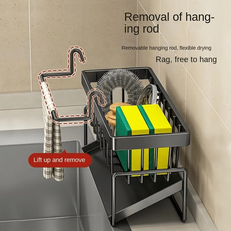 Black Sponge Drain Rack with Dishcloth Holder, Sink Storage Rack for Sponges, Dish Soap, Dishcloths, Brushes, and Utility Cloths, Christmas