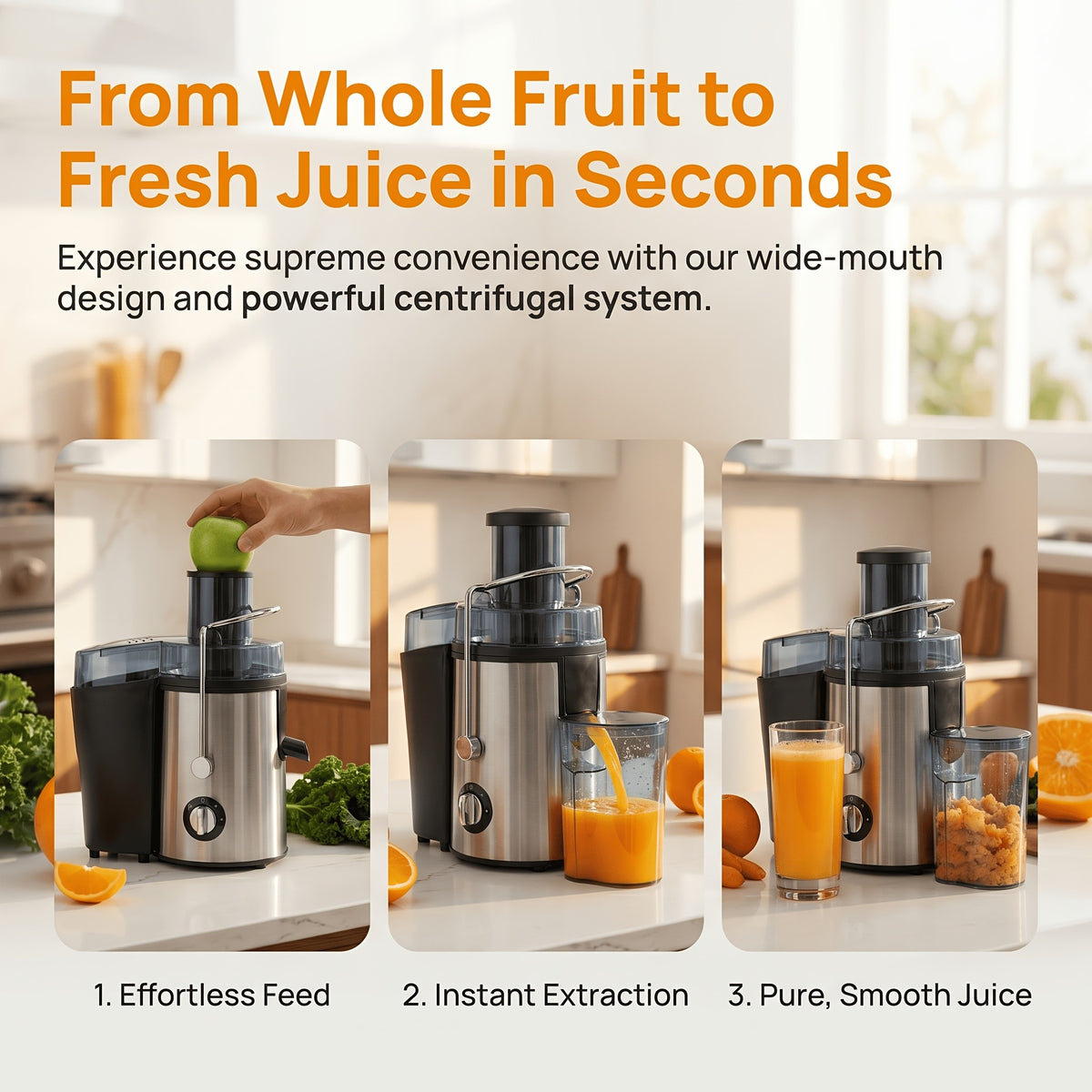 Fruit And Vegetable Centrifugal Juicer - 2-speed Adjustable Juicer with 3-inch Wide Feed Chute, Equipped with A 0.52-quart Juice Cup And A 54oz Pulp Container, Easy-to-clean Electric Juicer