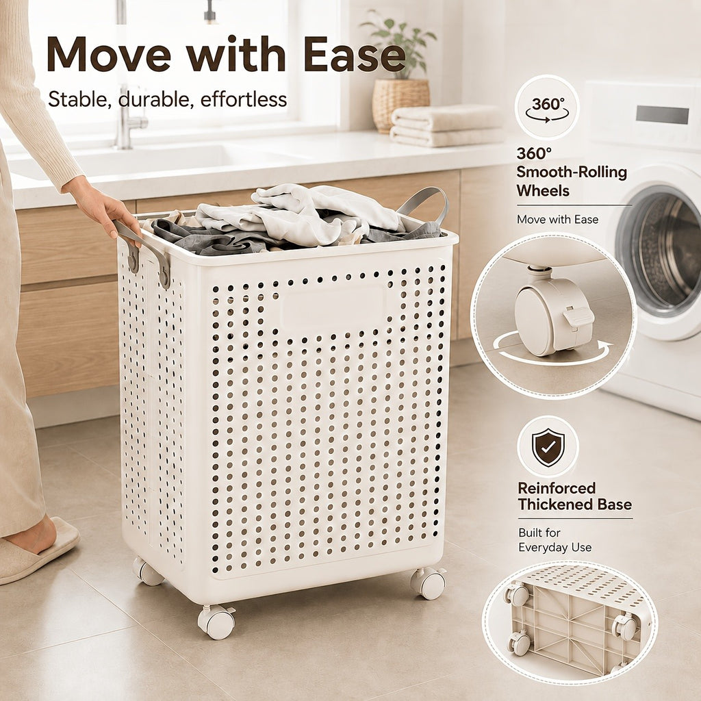 One Large Foldable Laundry Basket Without Cover - Imitation Leather, Hand Wash, Solid Color, Versatile Portable Laundry Basket with Wheel for Bathroom And Balcony Storage, Laundry Baskets