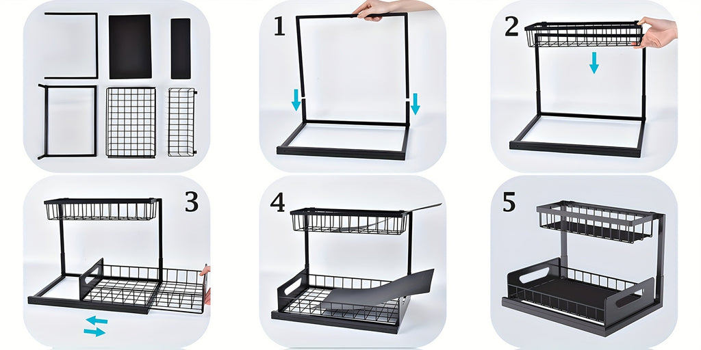 2Pack-2-Tier Slide-Out Under Sink Organizer -Pull-Out Cabinet Shelf with Adjustable Compartments, Featuring a Sliding Pull-Out Shelf Made of Metal, Ideal for Organizing Kitchen, Bathroom, Pantry, Or Closet Spaces