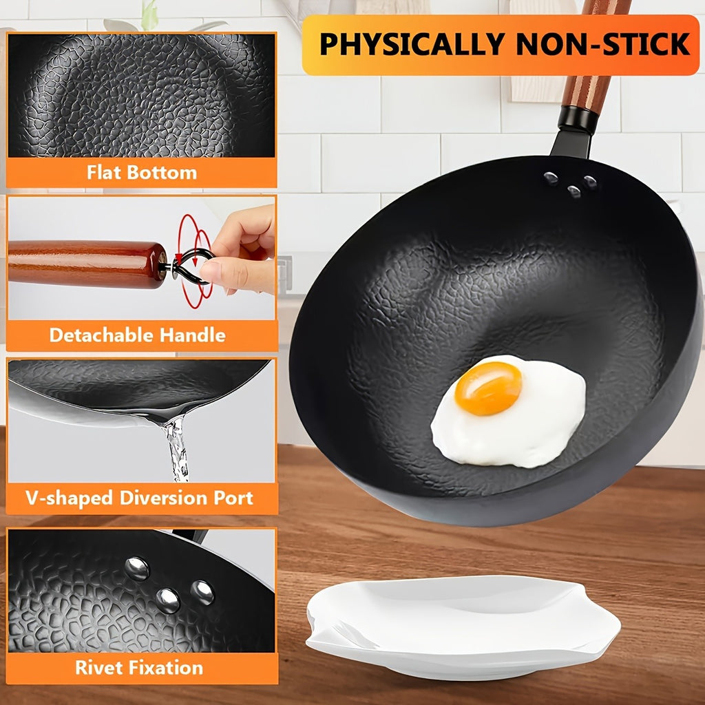 Wok, Cast Iron Frying Pan Wok Set - Nonstick, 12.6 Inch Pan With 13 Cookware Accessories, Suitable For All Stoves, Kitchen Utensils, Kitchen Tools, Kitchen Accessory, Kitchen Supplies Camping