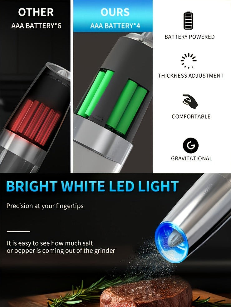 1pc/2pcs Electric Salt and Pepper Grinder Set with LED Lights - Large Capacity, Gravity-Driven Mechanism, Multi-Color Options (Red/)