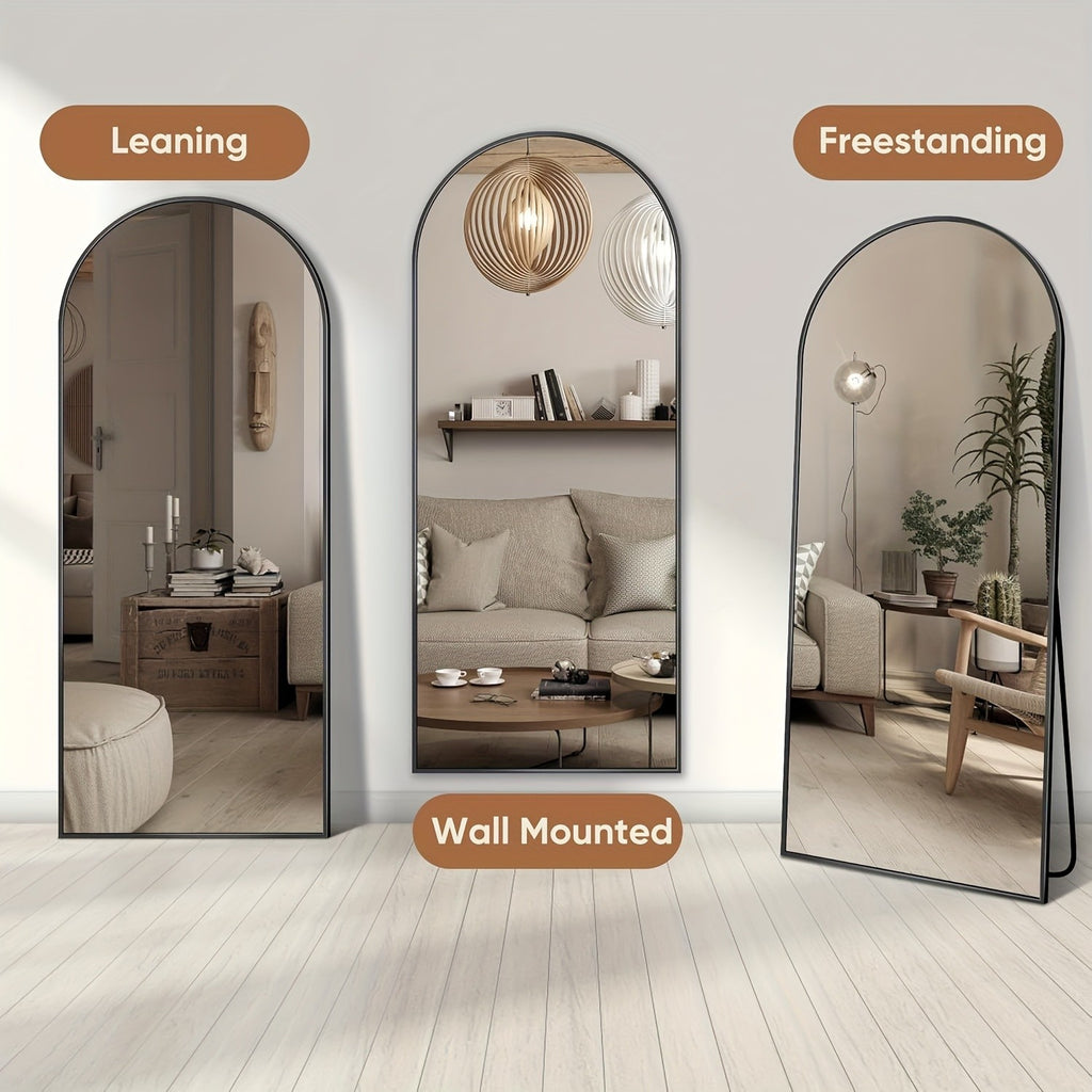 Homsion Full Length Floor Mirror - Freestanding Arched design with Sturdy Base, Large Full Body Mirror for Bedroom, Living Room, Bathroom - Space-Enhancing Elegant Home Decor Standing Mirror, Polished Surface