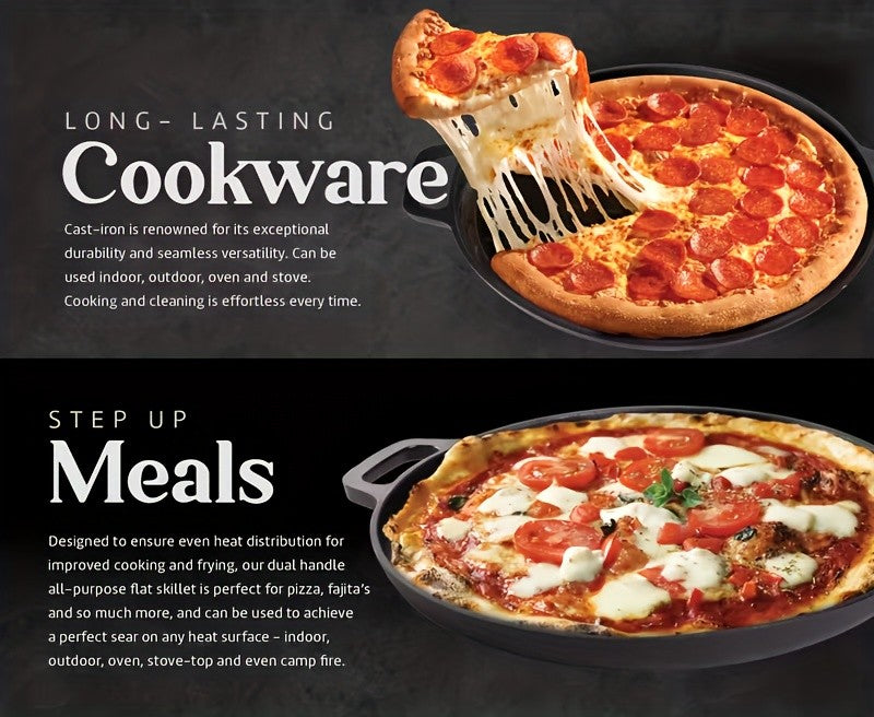 1/2/3pcs Cast Iron Pan, Pre Seasoned, Multifunctional, Non-Stick, for Pizza Lovers, for Home Kitchens, Outdoor Cooking, Durable, Even-Heating, Versatile, Compatible with All Stoves, Perfect for Home Kitchens And Outdoor Cooking