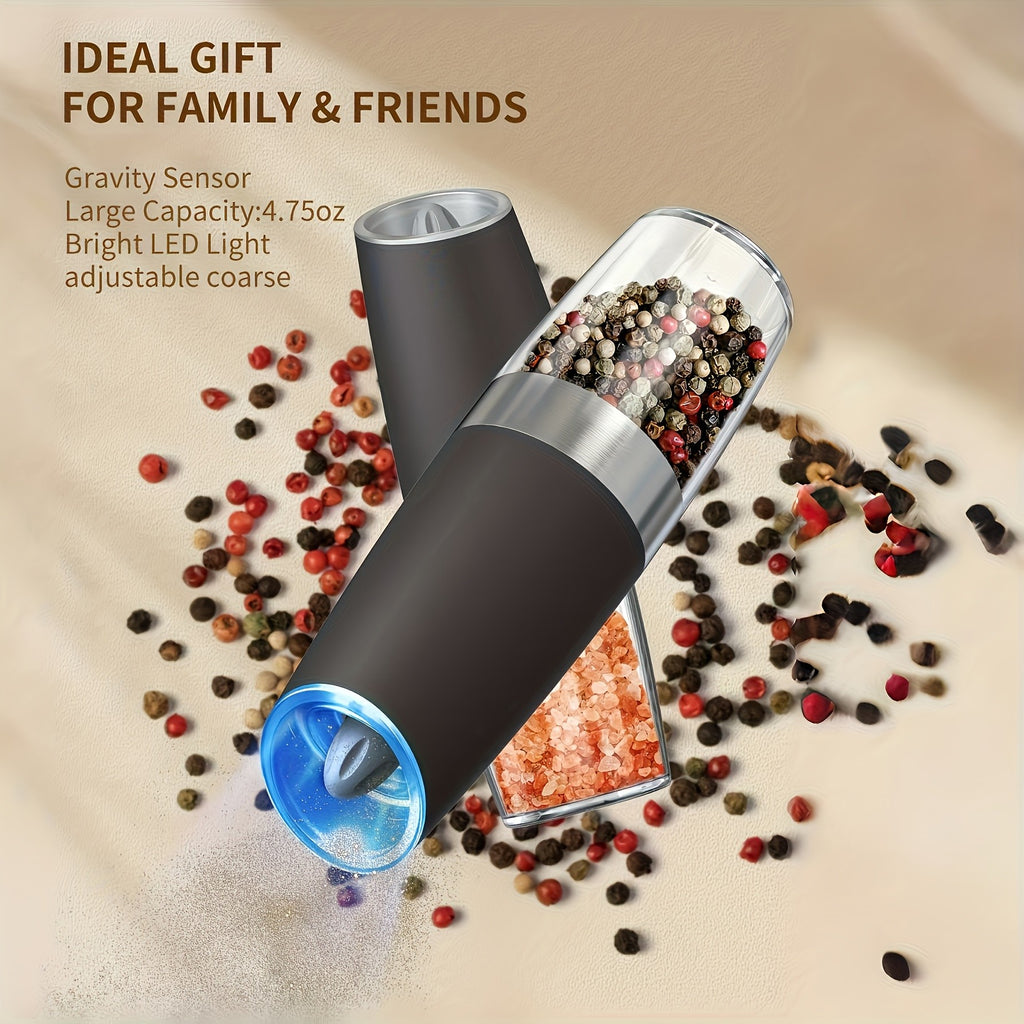 1pc/2pcs Electric Salt and Pepper Grinder Set with LED Lights - Large Capacity, Gravity-Driven Mechanism, Multi-Color Options (Red/)