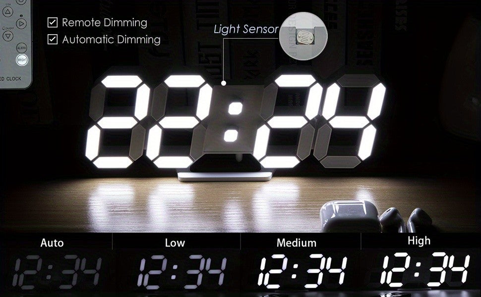 1pc of a 9.7-Inch Digital LED Wall Clock Suitable for Bedrooms, a Large Table Clock with Alarm Features, Remote Control, 12/24-Hour Format, Temperature Display, Dimming Options, And Illuminated Display (White Light)