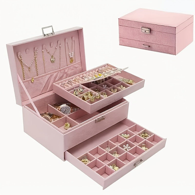 Luxury Velvet Jewelry Organizer Box with Drawers, High-End Jewelry Storage Case, Large Capacity, for Earrings, Rings, Necklaces, Bracelets, Travel Jewelry Organizer Box, Jewelry Boxes