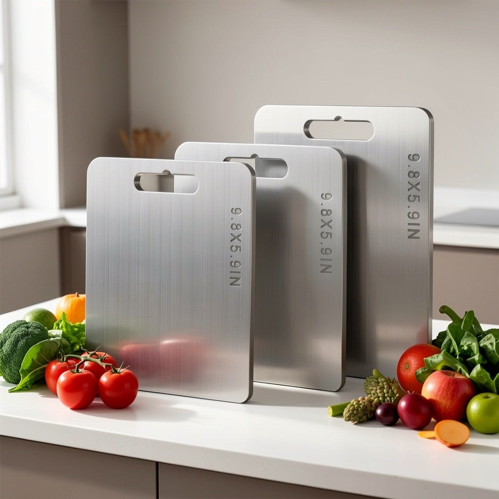 3pcs Stainless Steel Cutting Boards, Ultra-Thin Metal Cutting Boards for Kitchen, 304 Non-Stick Chopping Board for Meat Fruit And Vegetables, Dishwasher Safe, Professional