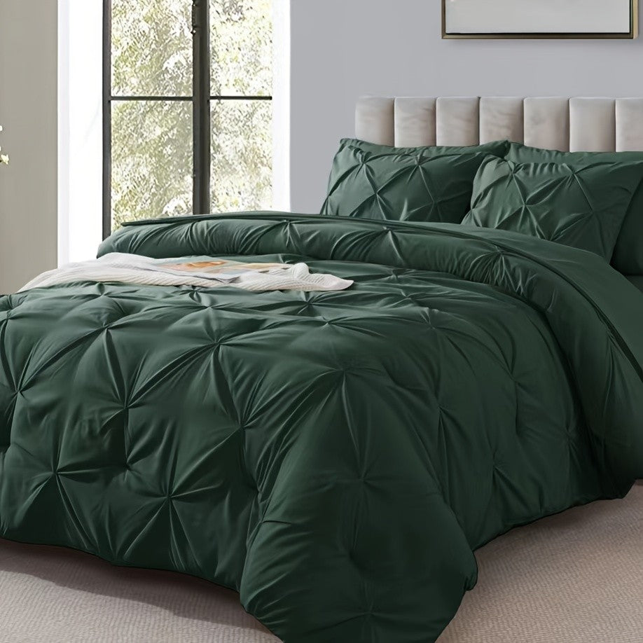 Cosybay 7 Piece Pinch Pleated Comforter Set Queen King Size, Luxury Soft Fluffy Bedding Includes 1 Comforter, 1 Extra Deep Pocket Fitted Sheet, 1 Flat Sheet, 4 Pillowcases & Pillow Covers, Perfect for Halloween Party, Holiday Celebrations & Birthday