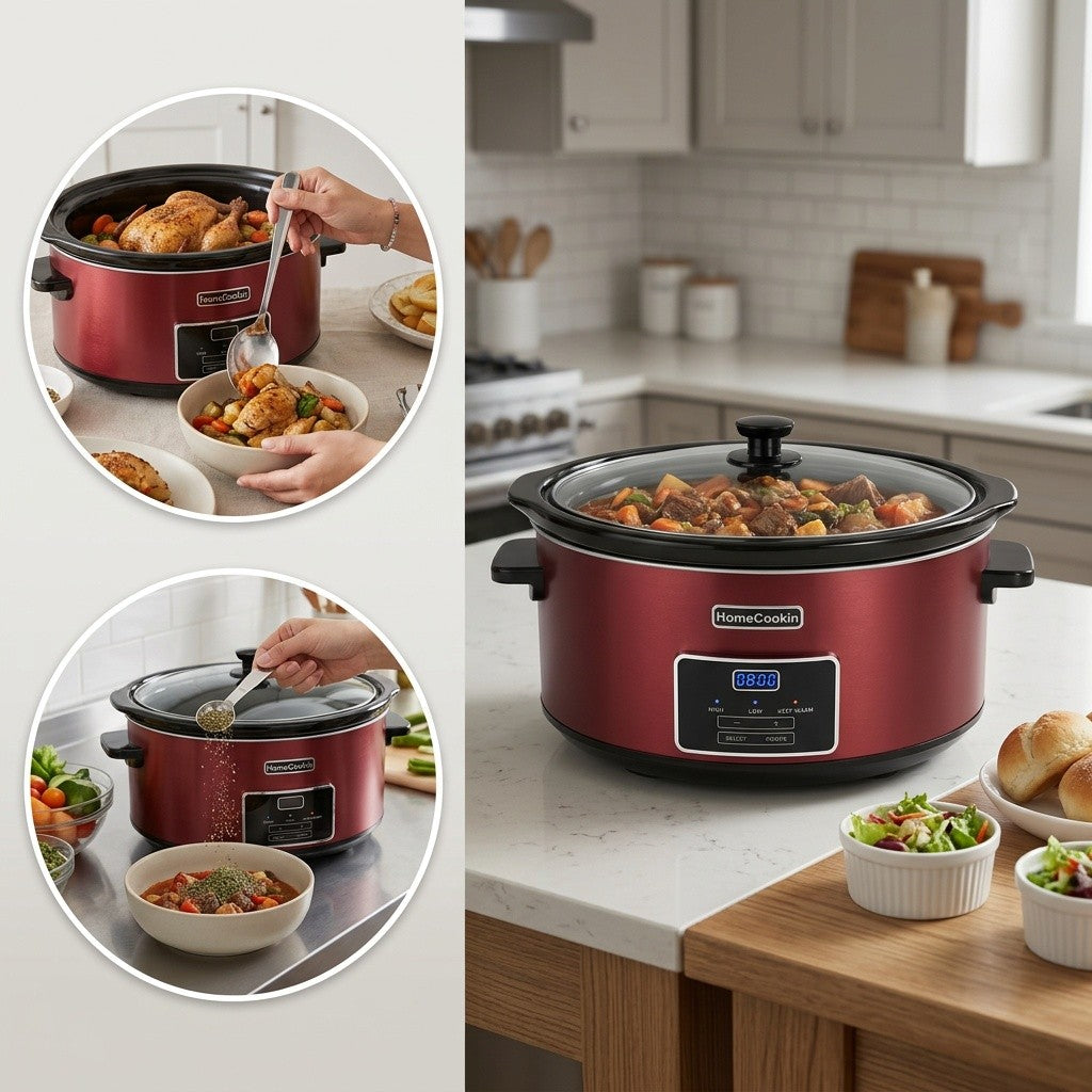 Homecookin Digital Slow Cooker with Non-Stick Ceramic Bowl - Programmable Countdown Timer & Keep Warm Function, Perfect for Family Meals, Soups, Stews, Holiday Cooking, House Party
