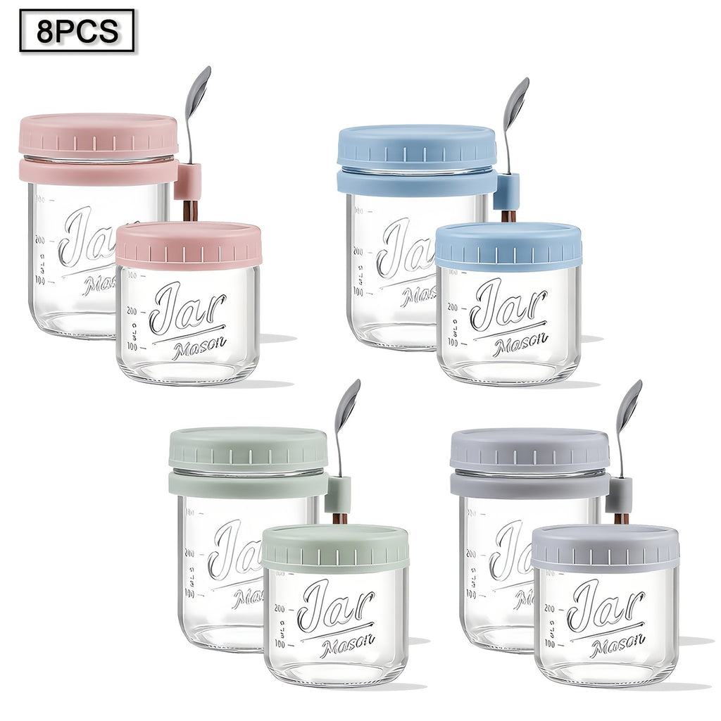 4/6pcs(16oz), 8pcs(4pcs 16oz+4pcs 4oz), 12pcs(6pcs 16oz + 6pcs 4oz), Overnight Oats Containers with Lids And Spoons, Glass Mason Overnight Oats Jars, Large Capacity Airtight Jars for Milk, Cereal, Fruit