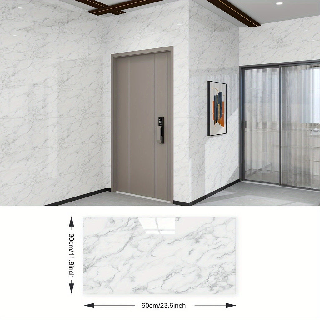 20/40pcs Glossy Marble Pattern Wall Panels Wall Sticker Set, Self-Adhesive Detachable PVC Wall Panels Wall Decals, Waterproof Peel And Stick Backsplash for Kitchen, Bathroom, Living Room, Home, Office, Dorm Decor