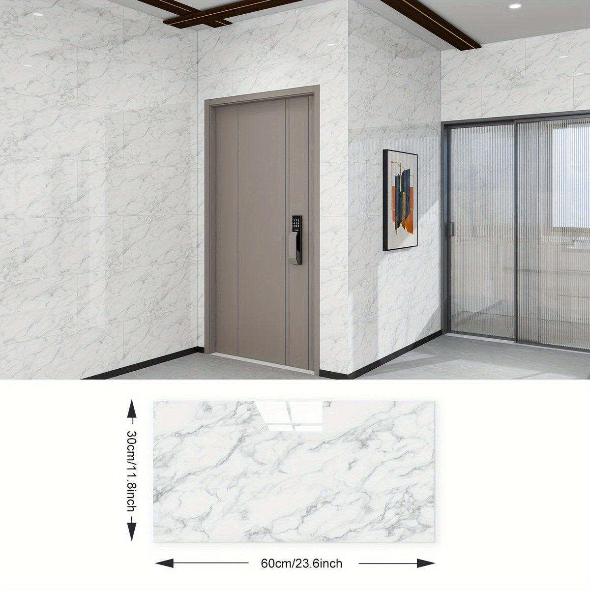 20/40pcs Glossy Marble Pattern Wall Panels Wall Sticker Set, Self-Adhesive Detachable PVC Wall Panels Wall Decals, Waterproof Peel And Stick Backsplash for Kitchen, Bathroom, Living Room, Home, Office, Dorm Decor