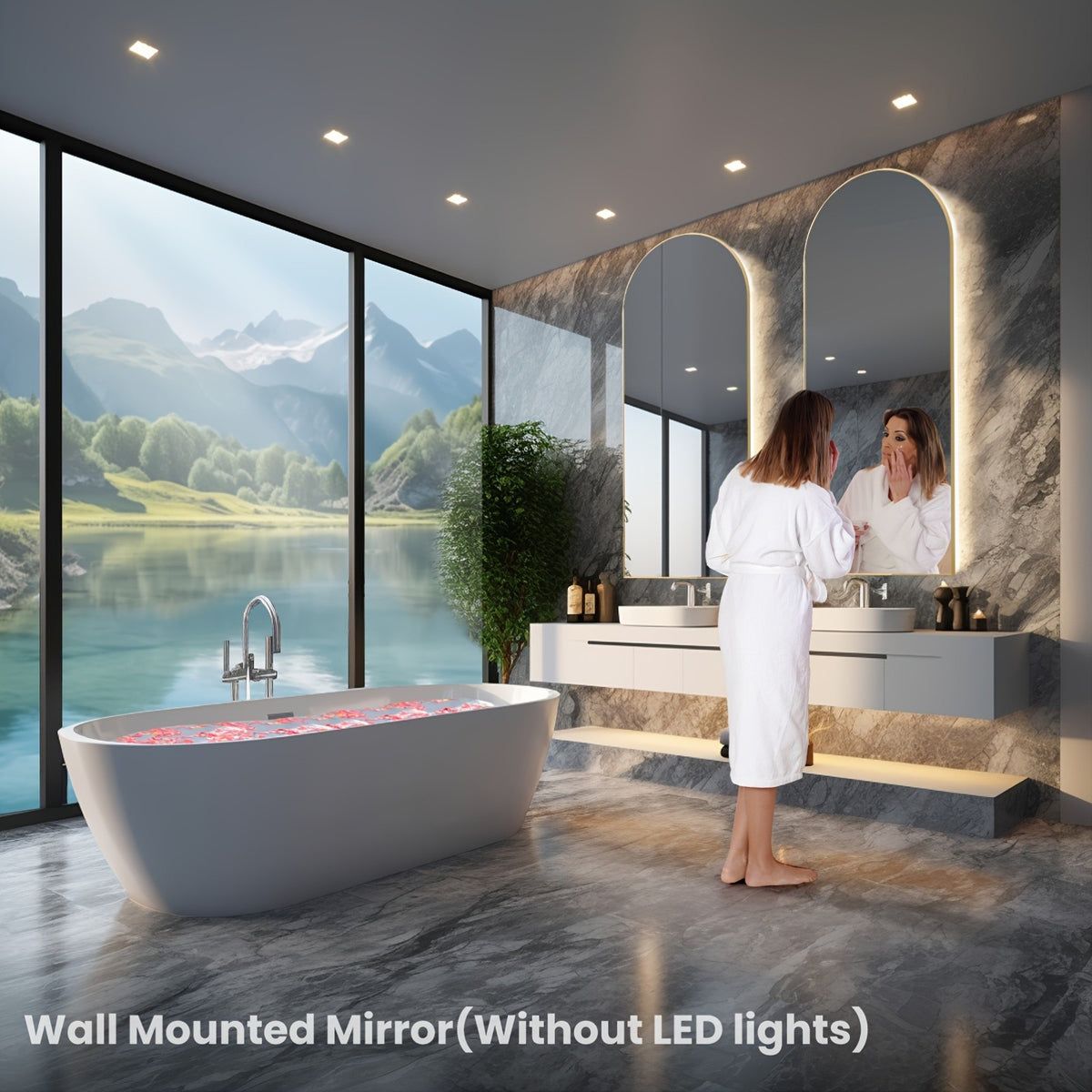 Arched/Rect Full Length Mirror, Full Body Mirror with Stand, Freestanding, Hanging or Leaning for Wall, Steel Alloy Thin Frame Floor Standing for Hotels and Bathrooms