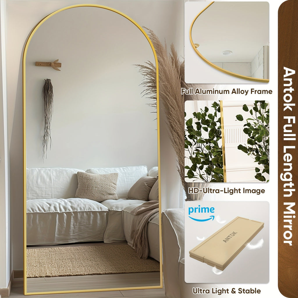Black Arched Full Length Mirror, 58 x 18 Inch Aluminum Alloy Frame Full Body Floor Mirror with Stand for Bedroom, Entryway and Living Room