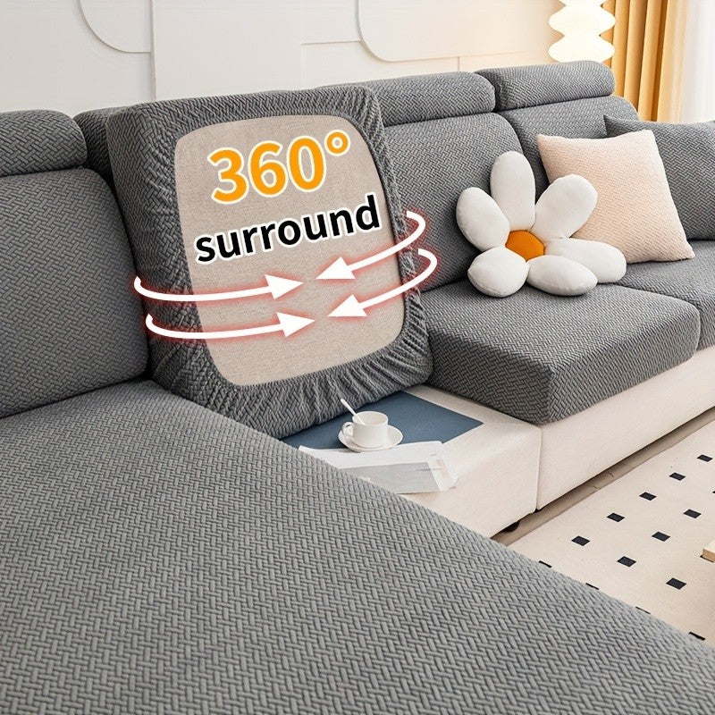 1pc of Wear-Resistant And Non-Slip Sofa Cover, Elastic Stretch L-Shaped Furniture Protector, Suitable for 3/2/1/4 Seat And Sectional Sofas, Made of Polyester Jacquard Fabric, Machine Washable, Ideal for Living Room, Bedroom