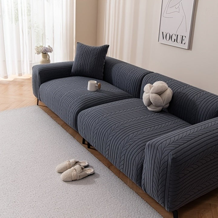 1pc Striped Sofa Cover - Washable, Stretchable, Scratch-Resistant & Non-Slip All-Season Sofa Protector, Fits 1-4 Seater Sofas, White Textured Fabric with Sawtooth Pattern, Perfect for Living Room Decor & Furniture Protection | Durable Protection