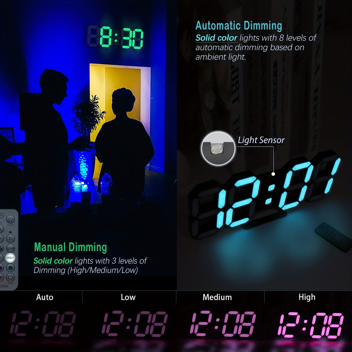 1pc RGB Neon LED Clock 9. 7" Digital Wall Clock Large Display Aesthetic Alarm Clock for Bedroom Living Room, Colorful, Remote Control, Adjustable Brightness, Date/Temperature