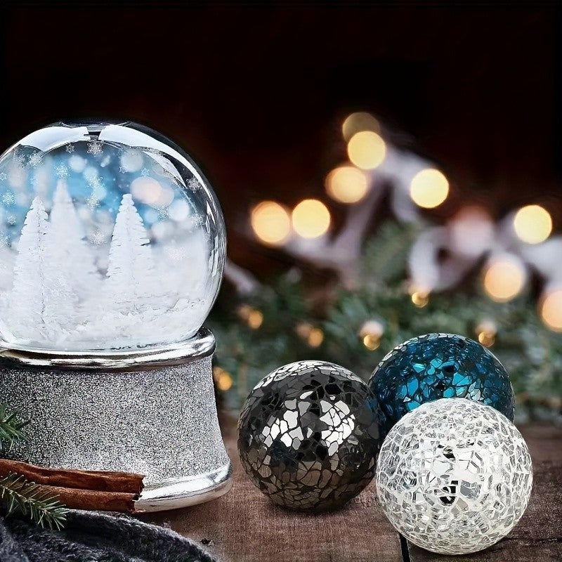 Decorative Glass Balls with Tray, 3-Piece 3-Inch Sphere Set and Glass Display Tray for Coffee Table Centerpieces, Dining Room and Living Room Decor