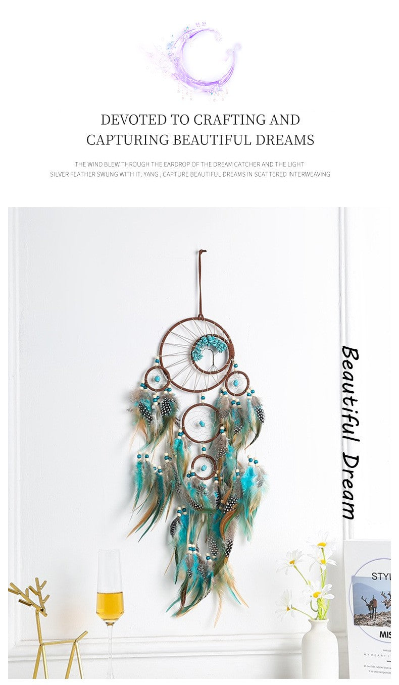 Bohemian Dream Catcher Pendant with Feathers - Natural Elements Door Hanging Decor for Bedroom, No Electricity Needed, Unique Birthday Gift for Girls & Women