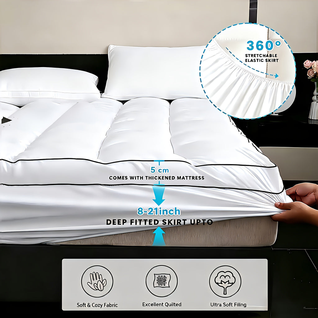 Cooling Mattress Topper, Overfilled Down Alternative Pillow Top, Fits 8-21 Inch Deep Pocket, Baffle Box Design Plush & Support Snow Down Alternative, Hotel Quality