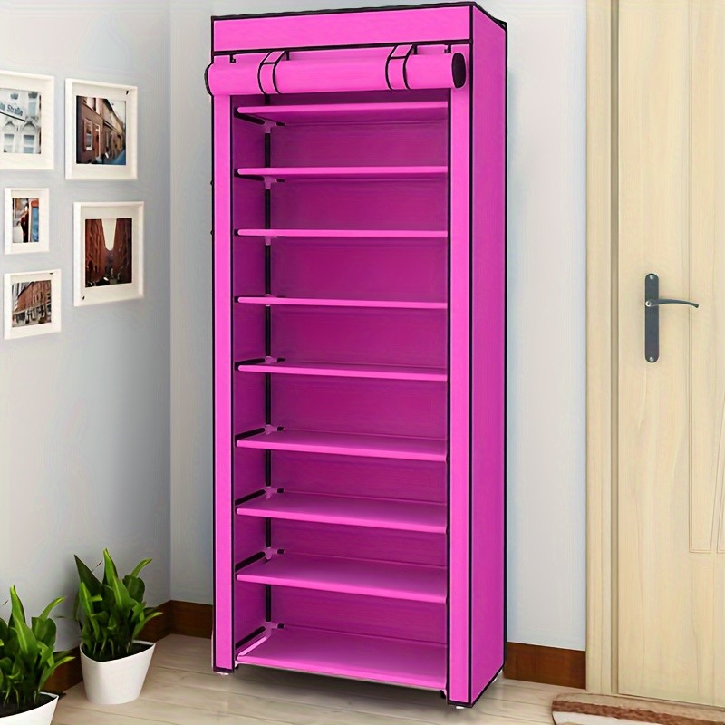 1pc 10 Layer Shoe Cabinet with Dust Cover, Non-woven Space-saving Shoe Rack with Large Capacity, Easy to Assemble, Portable Shoe Cabinet, Suitable for Various Scenes Such As Entrance, Storage Rack, Home And Dormitory Storage
