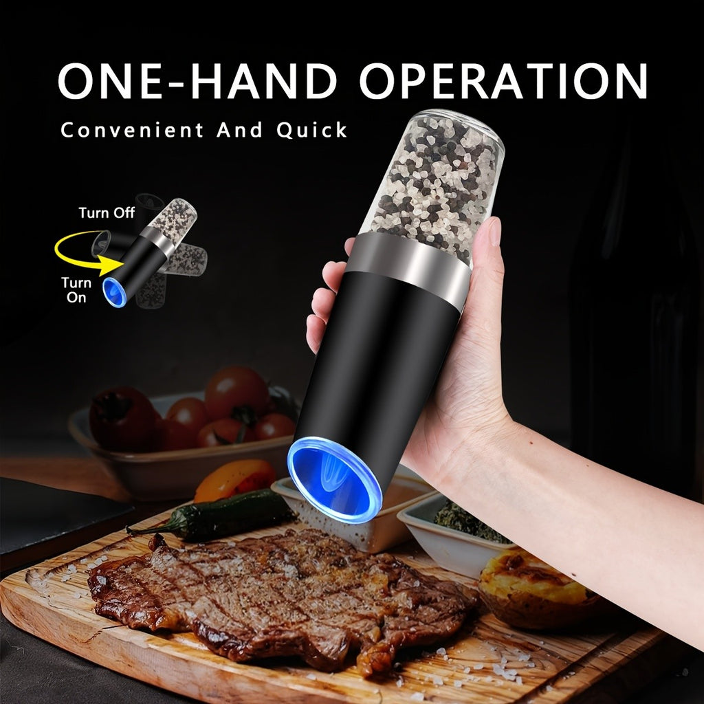 2pcs USB Rechargeable Salt And Pepper Grinder Electric Salt And Pepper Mill & Adjustable Coarseness Automatic Salt Grinders Spice Shakers with LED Light One Hand Operation