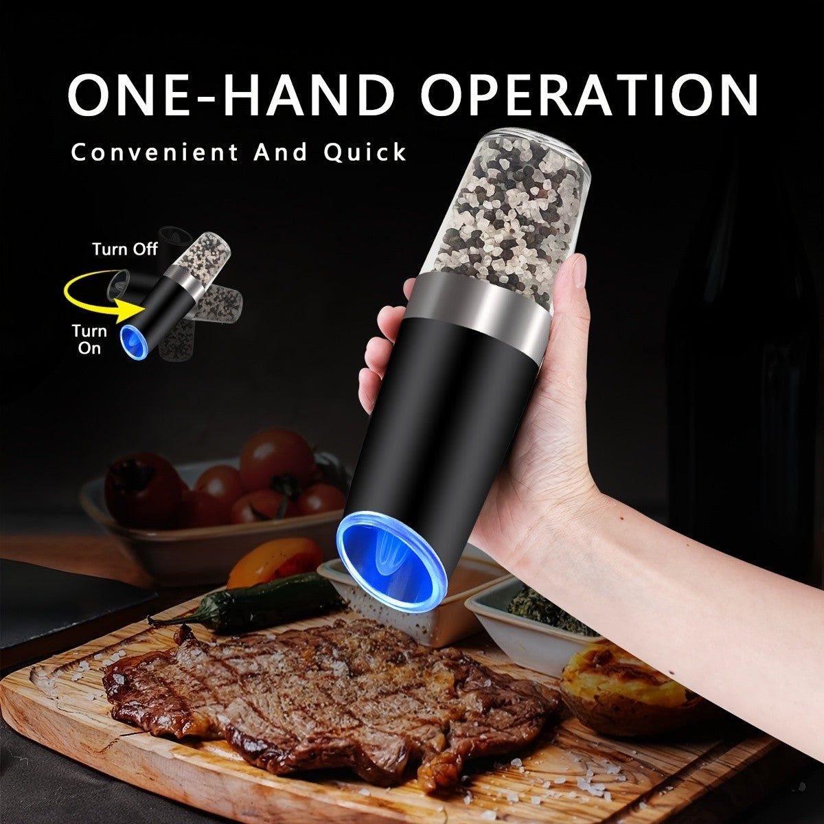 2pcs USB Rechargeable Salt And Pepper Grinder Electric Salt And Pepper Mill & Adjustable Coarseness Automatic Salt Grinders Spice Shakers with LED Light One Hand Operation
