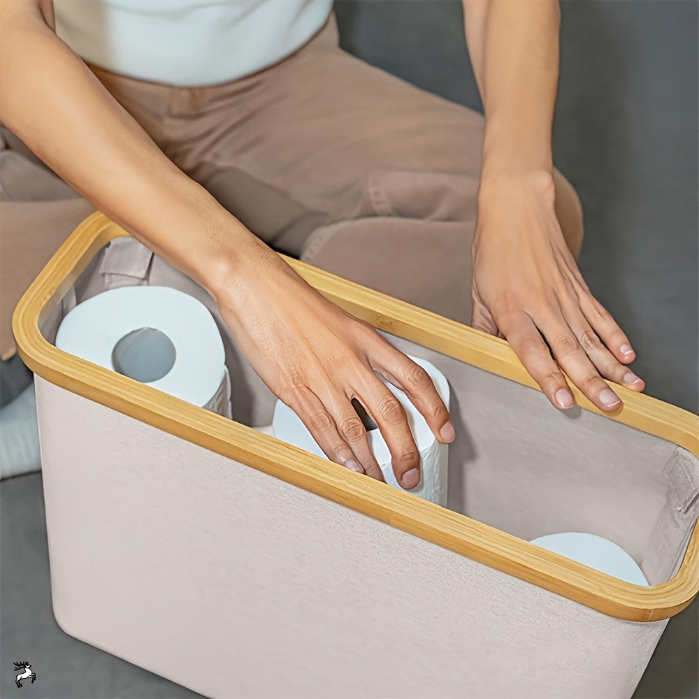 Bamboo Toilet Paper Holder with Lid - Foldable Bathroom Storage Box, Independent Organizer That Can Hold 12 Rolls of Toilet Paper, Toilet Paper Storage Container Random Color