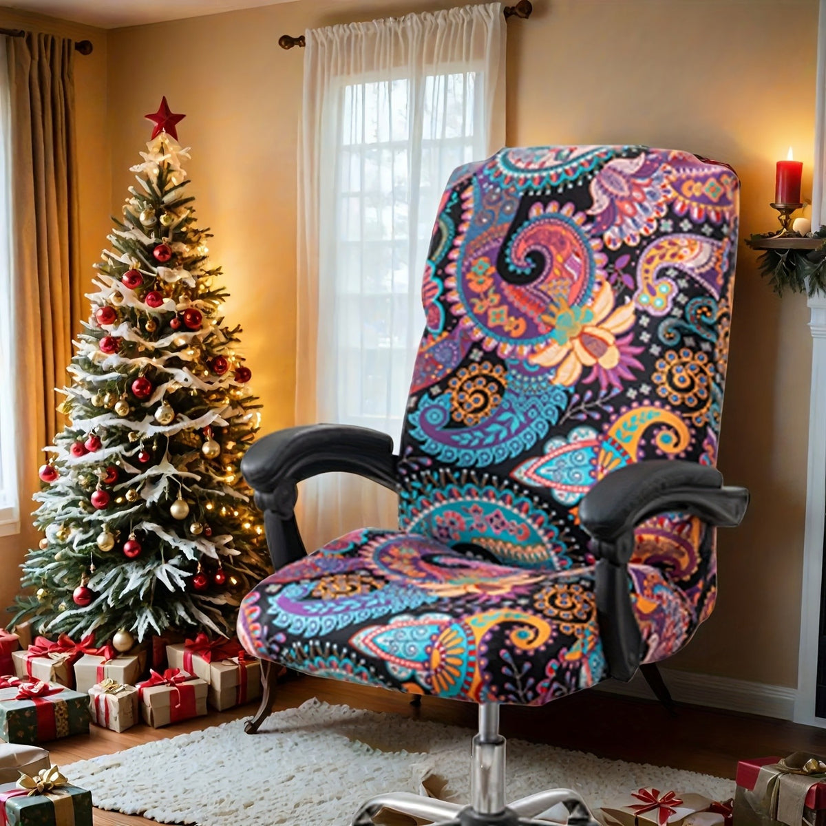1pc Stretch Printed Computer Office Chair Covers, Soft Fit Universal Desk Rotating Chair Slipcovers, Removable Washable Anti-Dust Spandex Chair Protector Cover With Zipper, Valentine'S Day Gift, Valentine'S Day Decorations