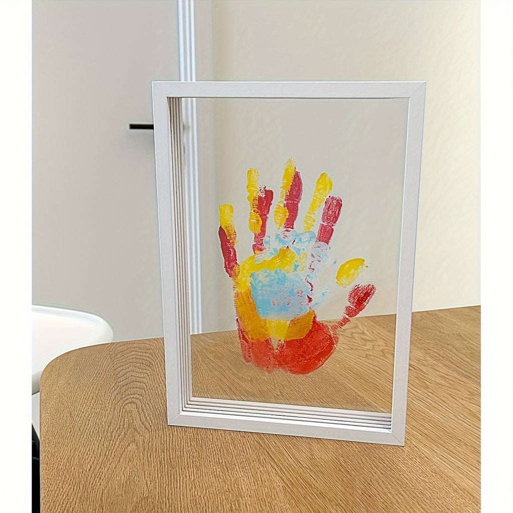 Family Handprint Kit - Handmade Keepsake Wooden Frame - Family Gift - for New Parents And Parents-To-Be, Includes 6 Acrylic Paint Colors