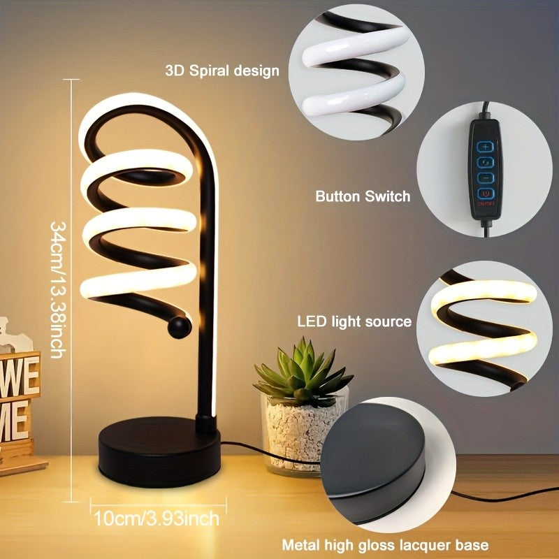 Bedside Table Lamp for Bedroom - 2/1 Pack Touch Lamp USB C Charging Ports, 3 Way Dimmable Modern Minimalist Dimmable Spiral Table Lamp for Living Room, Desk, LED Bulb Included (Black/White)