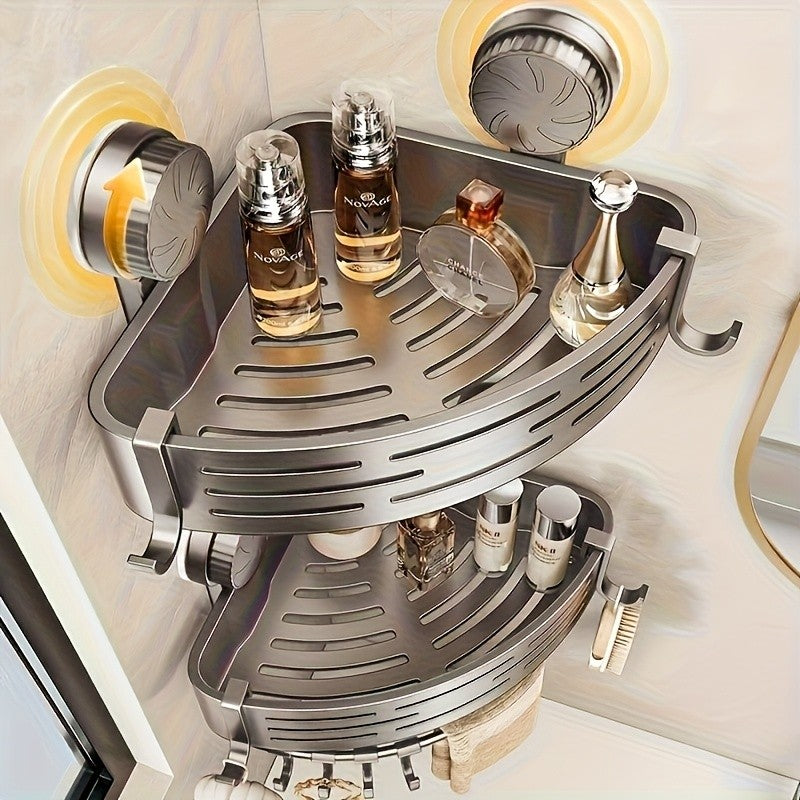 Space-saving suction cup bathroom rack - no drilling required, strong triangular rack with hooks, suitable for shower and toilet walls/ tiles, multi-purpose storage organizer, 4pcs, available in season