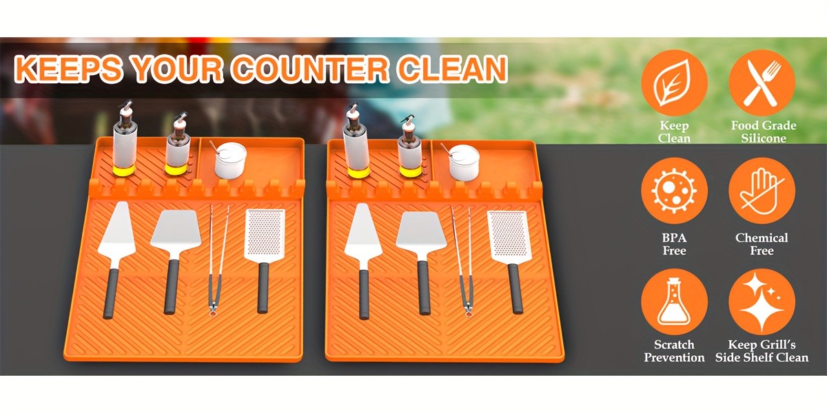 Blackstone Silicone Griddle Tools - Spatula Mat with Drip Pad, Grill Utensil Holder, Side Shelf Mat for Kitchen, Cooking, Countertop, Griddle Additions