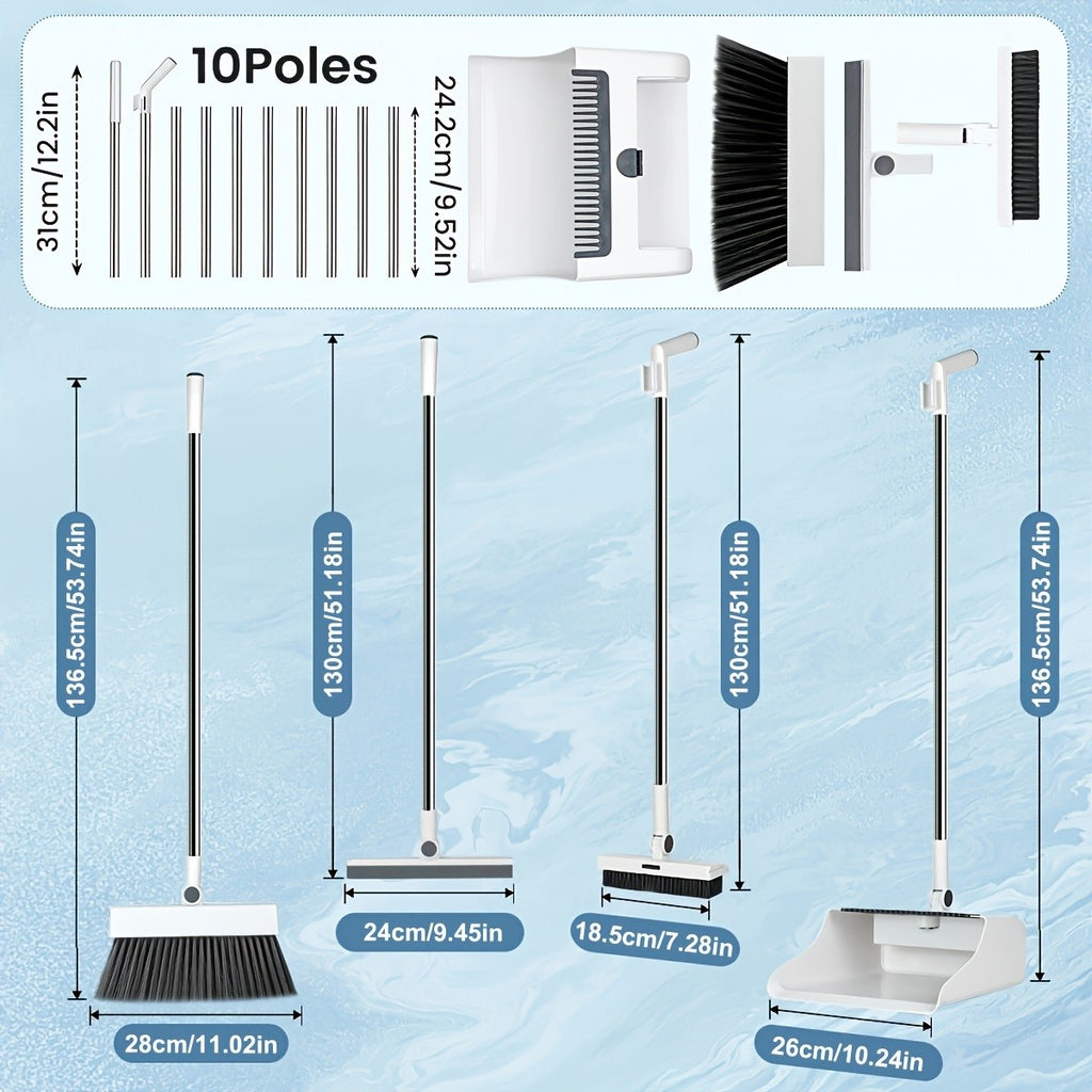 2-In-1/3-In-1/4-In-1 Broom with Dustpan Combo Set, Non-Stick Hair Cleaning for Hard Floors, Long Handle Sweeping for Living Room, Bedroom, Bathroom, Durable, Easy Storage, Rotatable, Foldable, Efficient Cleaning, Flexible Design, Fast Dust Removal