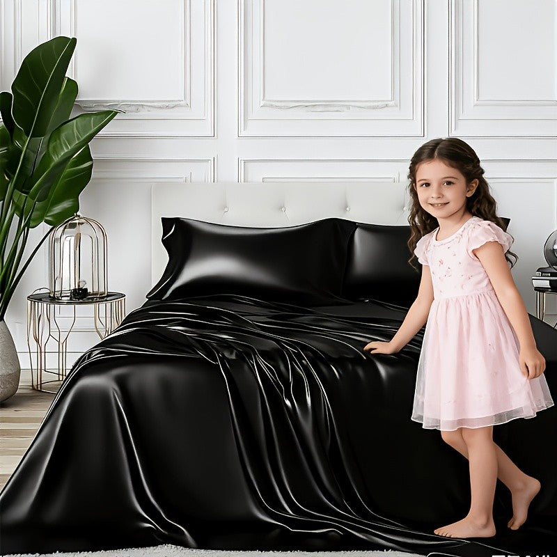3/4pcs 2100TC Satin Sheets Queen Size Bed Set-Child Satin Bed Sheets Ultra Soft Satin Sheets Queen Set, Breathalbe Satin Bed Sheets Bed Sheets All Sizes Soft Satin Bedding for Bedroom 5 Star Luxury Hotel Experience W/ The Premium Satin Sheets